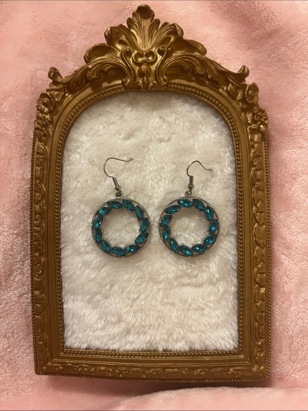 Teal Crystal Hoop Drop Earrings - Unbranded